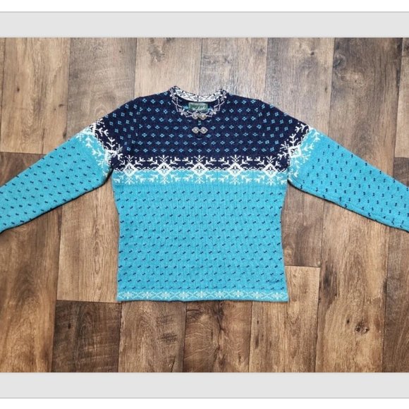 Woolrich Fair Isle Lambs Wool blend Sweater Heart Clasps closure - Picture 2 of 10